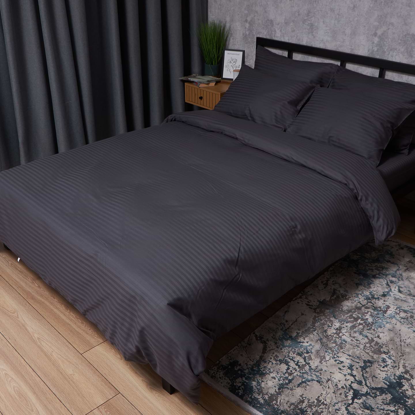 Комплект постільної білизни Moon&Star 175х210 см +нав. 2 шт. 70х70 см Satin Stripe Dark Serenity (MS-890000818)